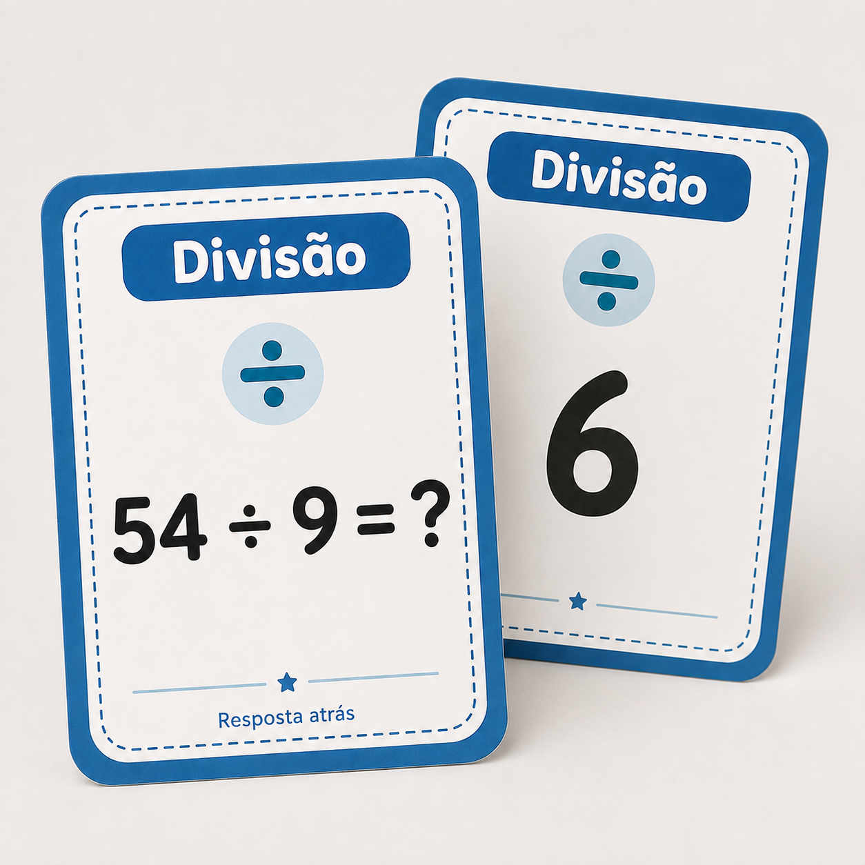 Exemplo de carta de divisão com pergunta na frente e resposta no verso