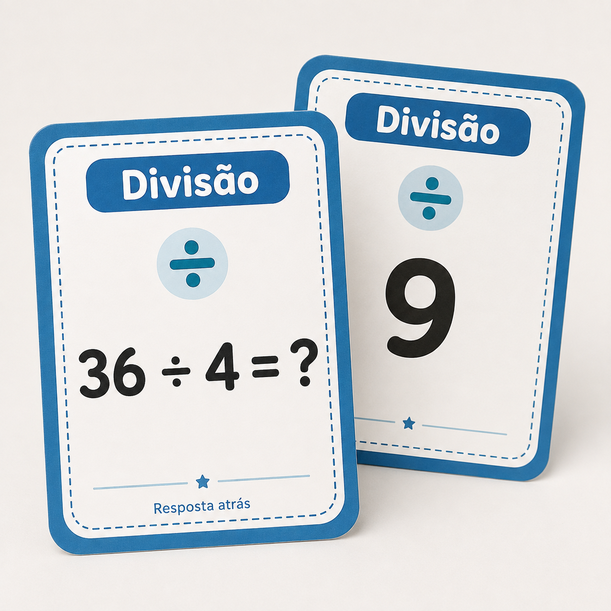 Exemplo de carta de divisão com pergunta na frente e resposta no verso